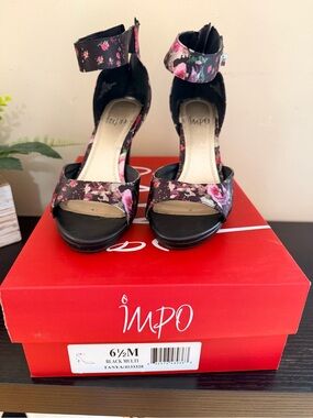 Impo Black Floral Ankle-Strap Platform Sandals
